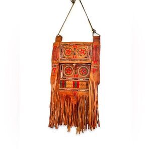 Vintage Tuareg Style Leather Satchel | Bohemian Fringe Crossbody Bag